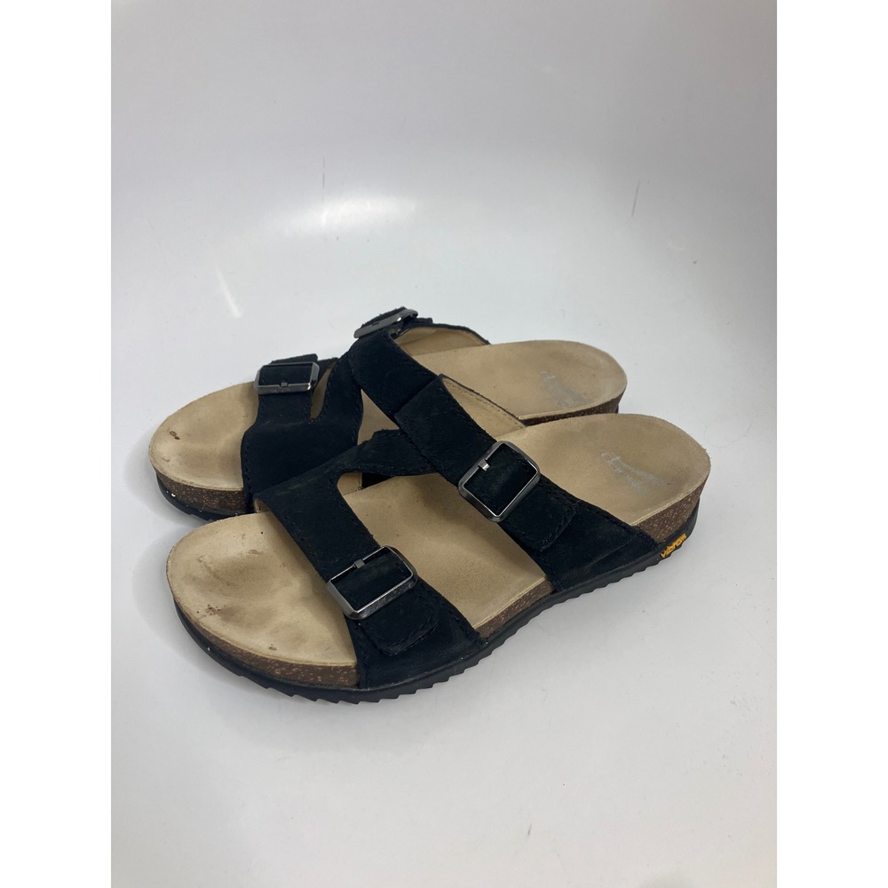Dansko Reece Sandals Womens 39 Black Good Suede Buckle Vibram Slide